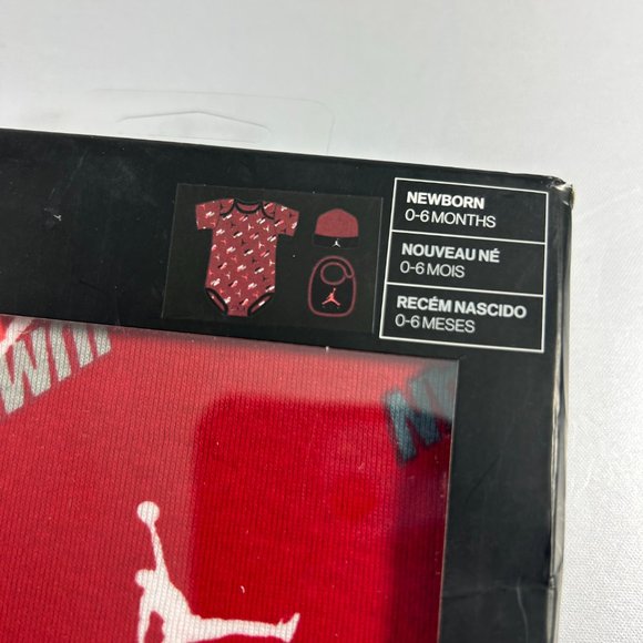Nike Air Jordan 3 Piece Newborn 0-6 Months Set Bodysuit Hat Bib Jump Man Red NWT - Picture 3 of 7